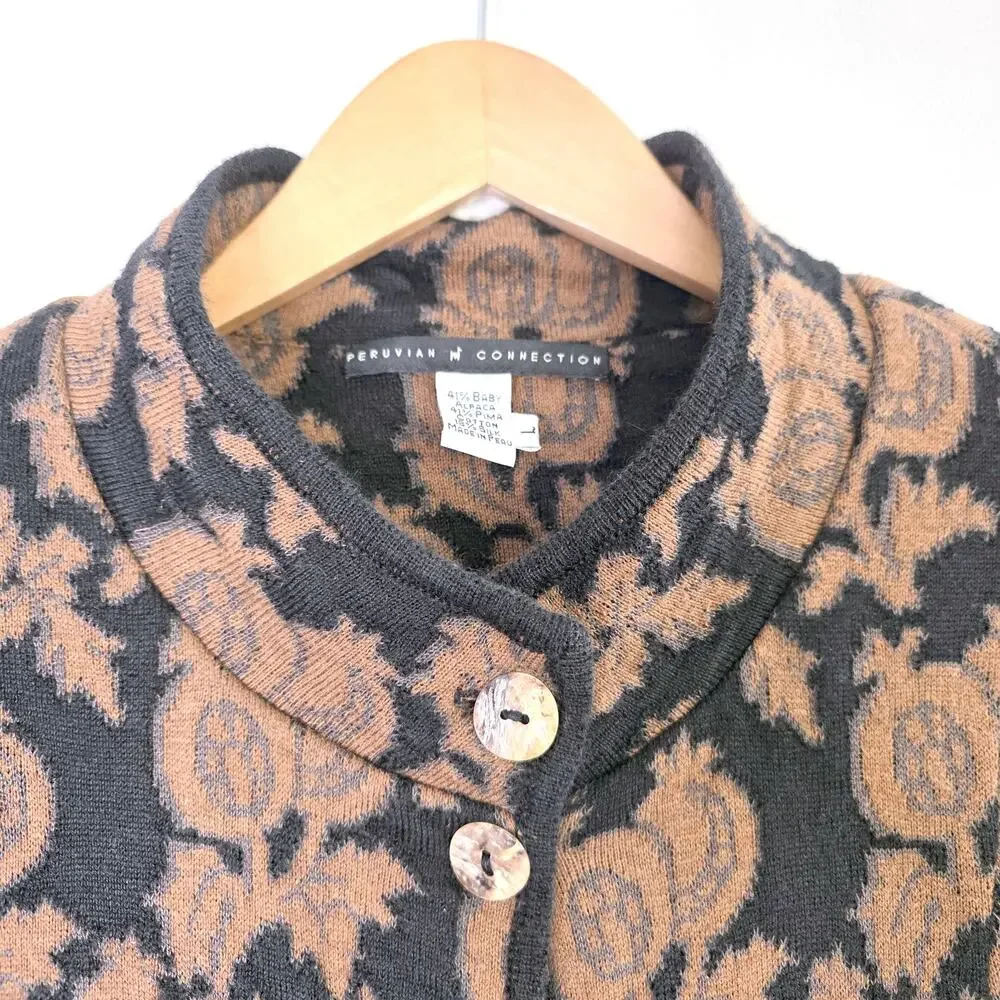 Peruvian Connection Large Alpaca Silk Pima Cotton Floral Long Cardigan Sweater